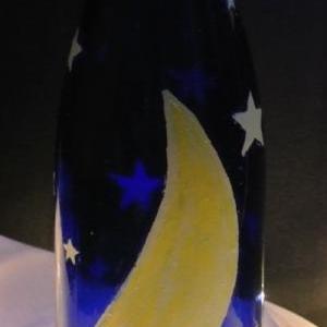 Cobalt Blue Wine Bottle: Decorative Moon And Stars