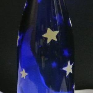 Cobalt Blue Wine Bottle: Decorative Moon And Stars