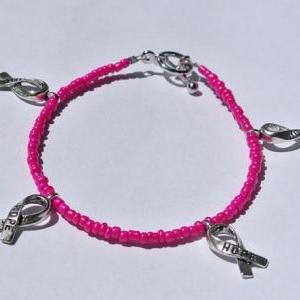 Pink Ribbon Bracelet: Breast Cancer Ribbon..