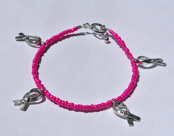 Pink Ribbon Bracelet: Breast Cancer Ribbon Bracelet